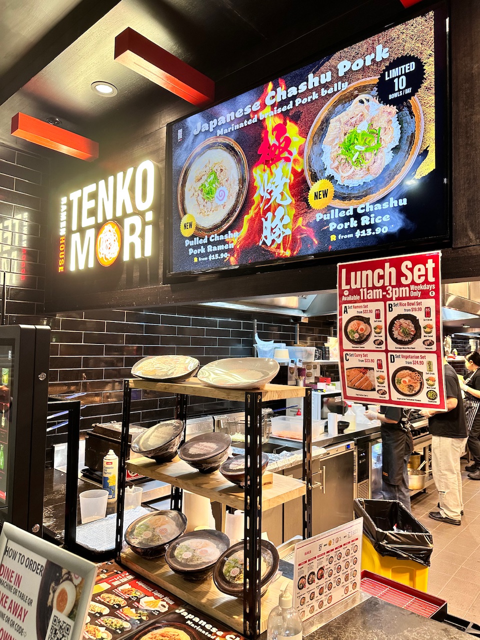 Menu screens and order counter at Tenkomori Wynyard